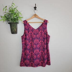 Cabi #3258 Cameo Split Back Sleeveless Scoop Neck Flowy Tank Top Red Blouse XL